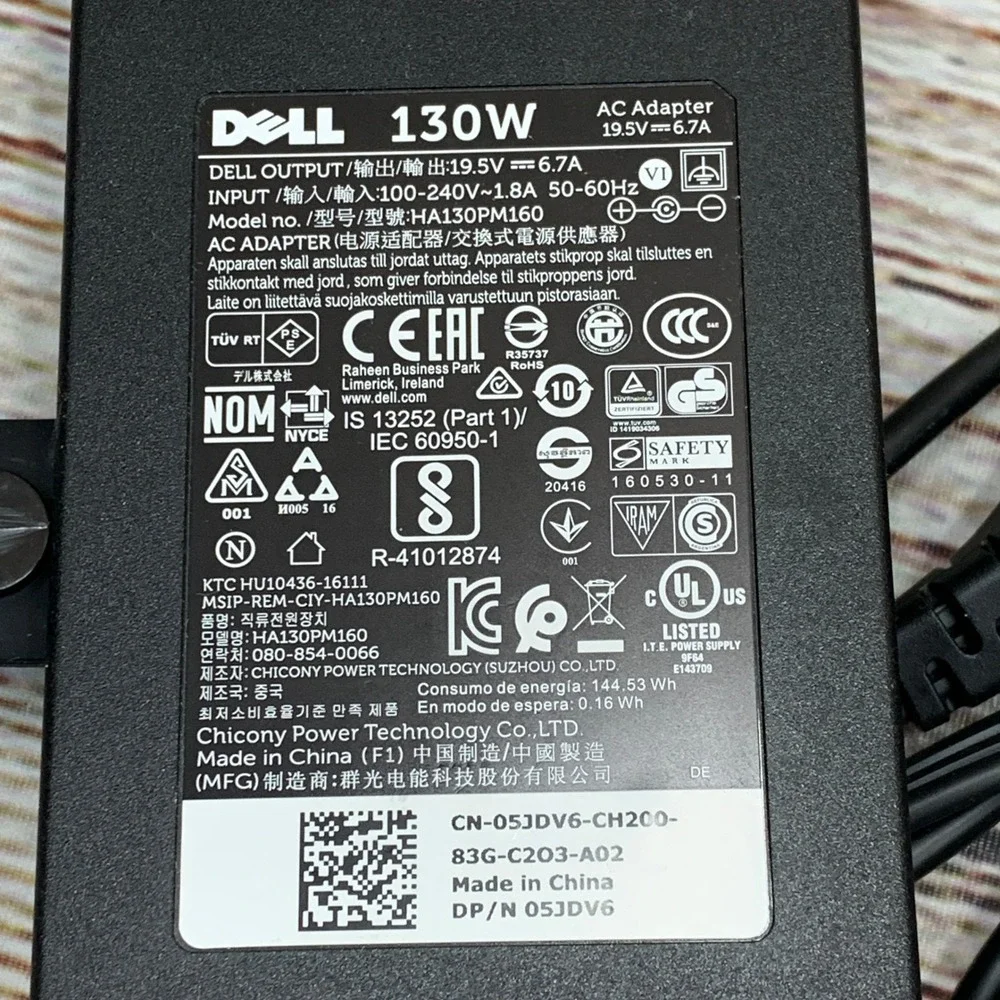 Dell 130W‎ AC Adapter Power Supply 19.5V 6.7A Model HA130PM130 Laptop Charger